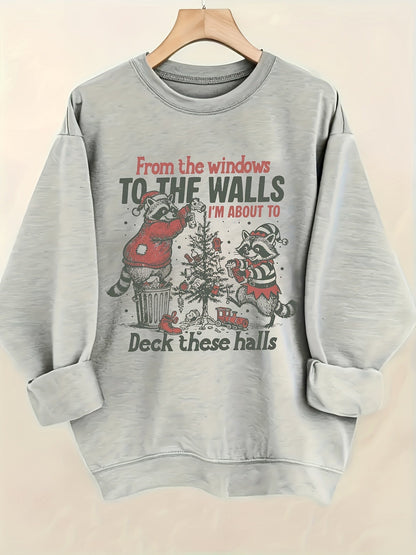 Women's Versatile Graphic Pullover Sweatshirt – Red / Black detail view