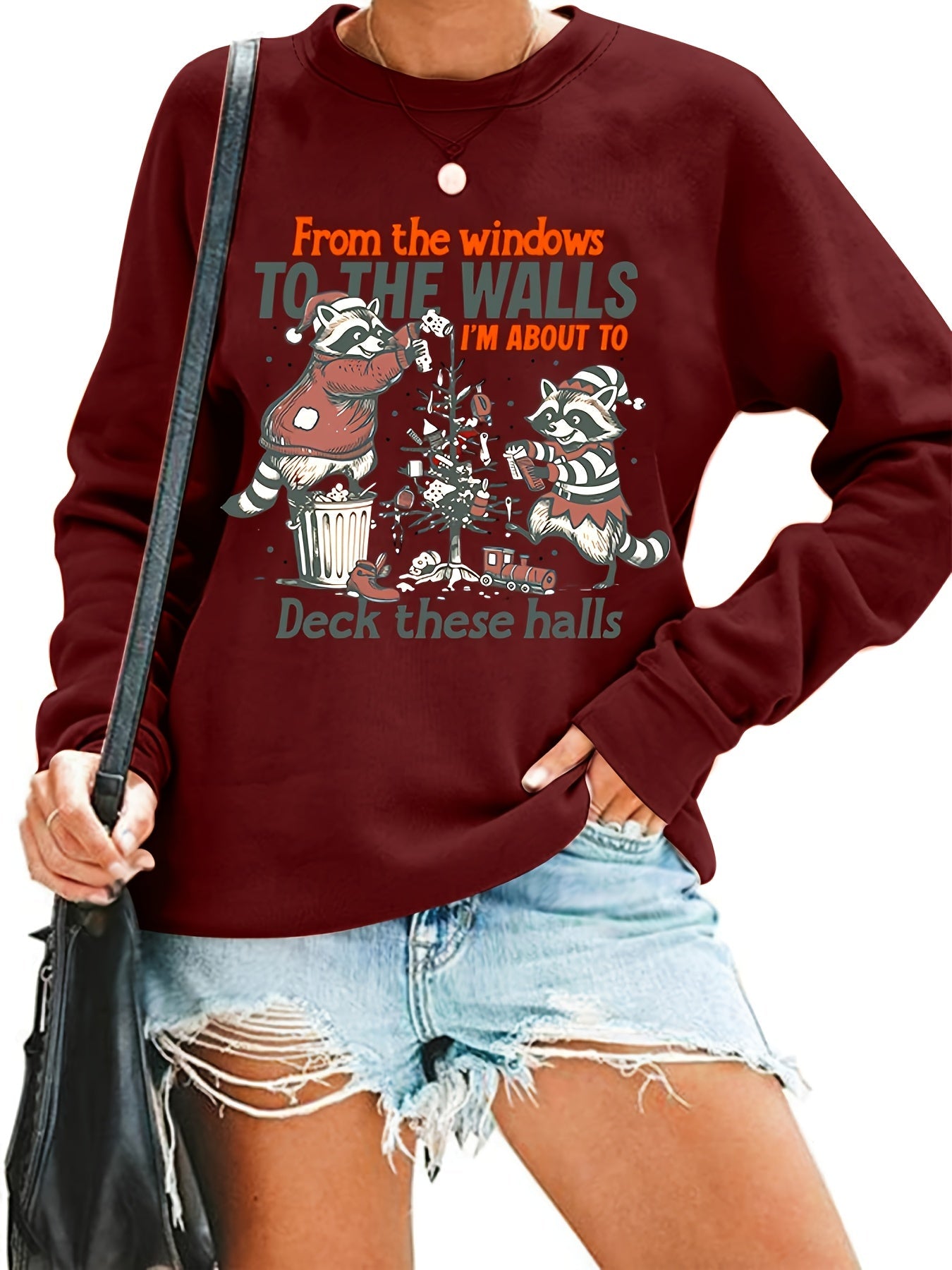 Women's Versatile Graphic Pullover Sweatshirt – Red / Black detail view
