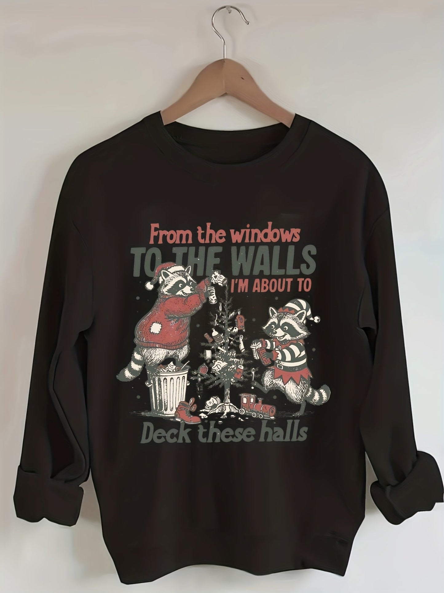 Women's Versatile Graphic Pullover Sweatshirt – Red / Black detail view