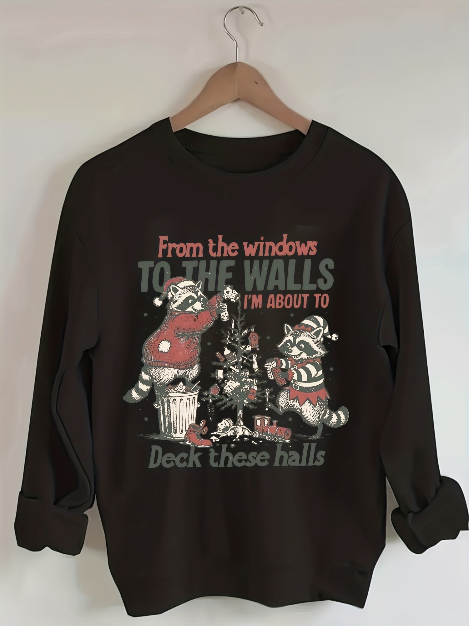 Women's Versatile Graphic Pullover Sweatshirt – Red / Black detail view