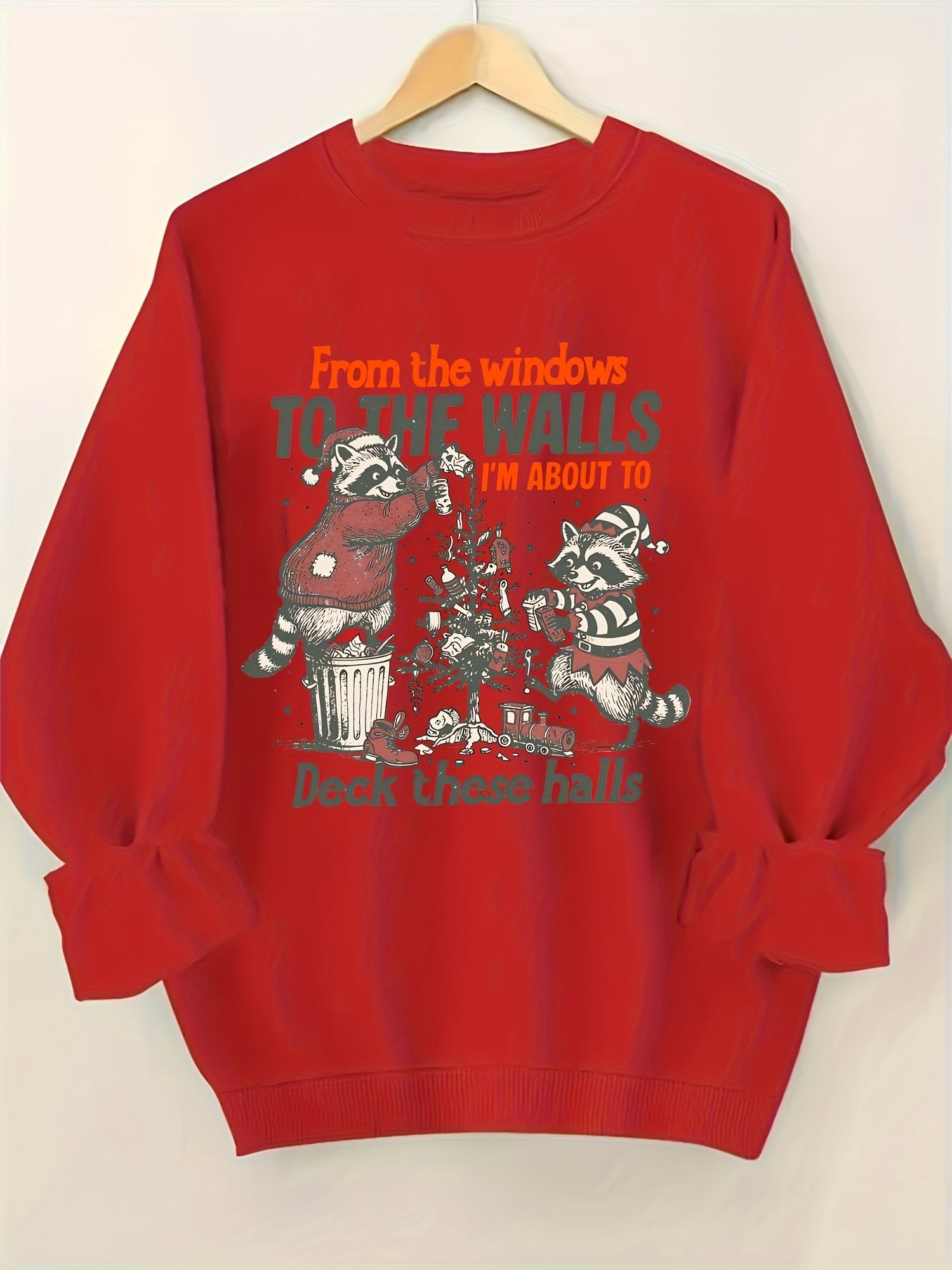 Women's Versatile Graphic Pullover Sweatshirt – Red / Black – Red option – view 6