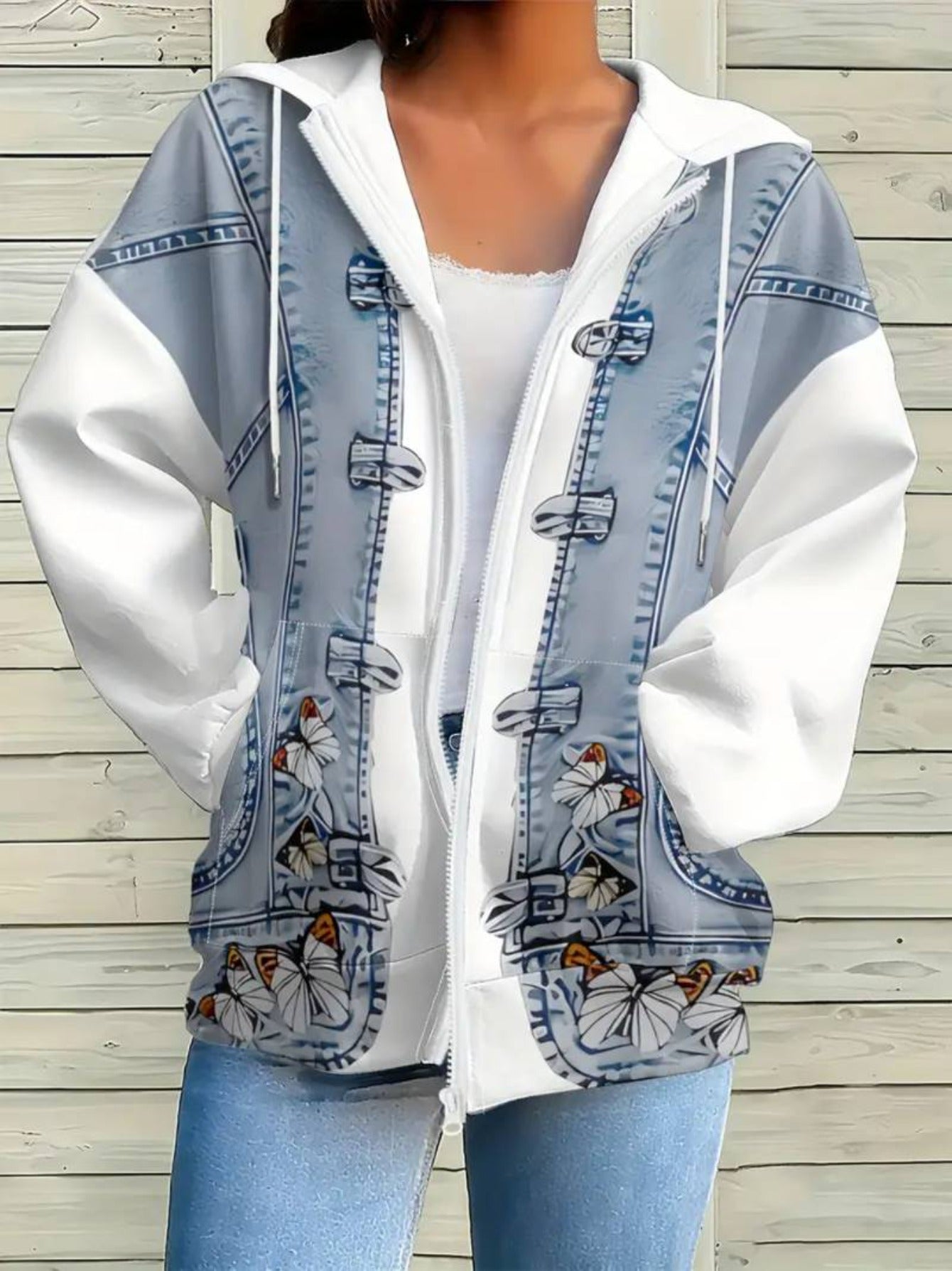 Women's Versatile Graphic Zip-Up Coat – main product image