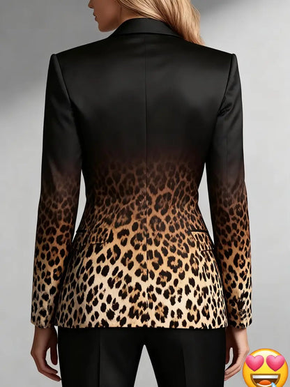 Women's Versatile Leopard Print Button-Front Blazer – main product image