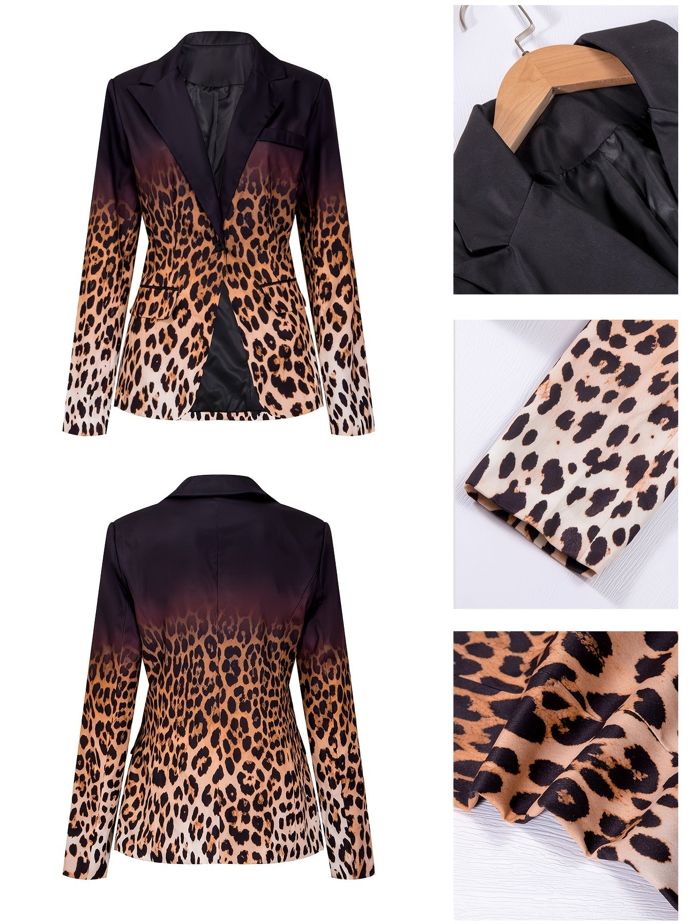 Women's Versatile Leopard Print Button-Front Blazer detail view