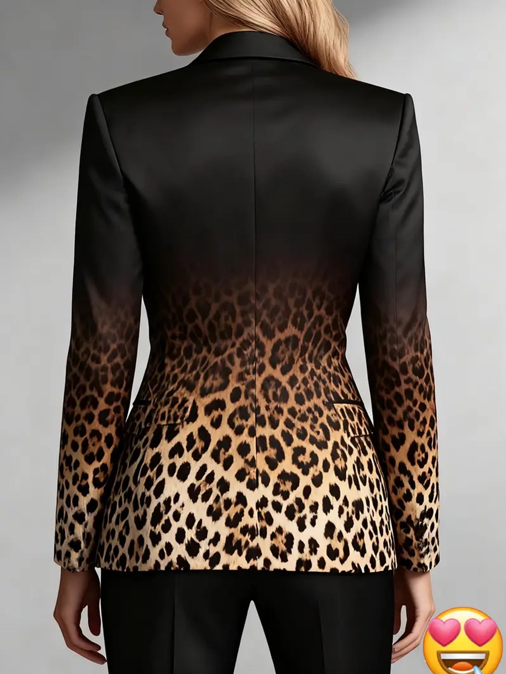 Women's Versatile Leopard Print Button-Front Blazer detail view