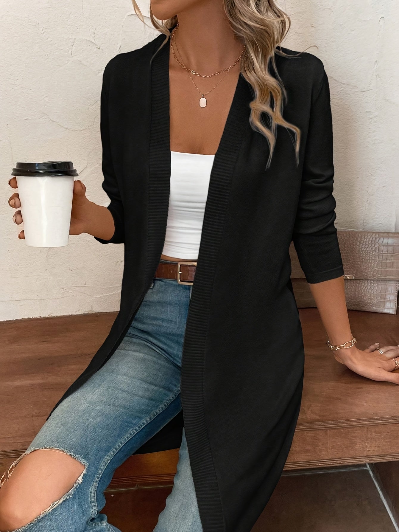 Women's Versatile Open-Front Cardigan – Red / Black detail view