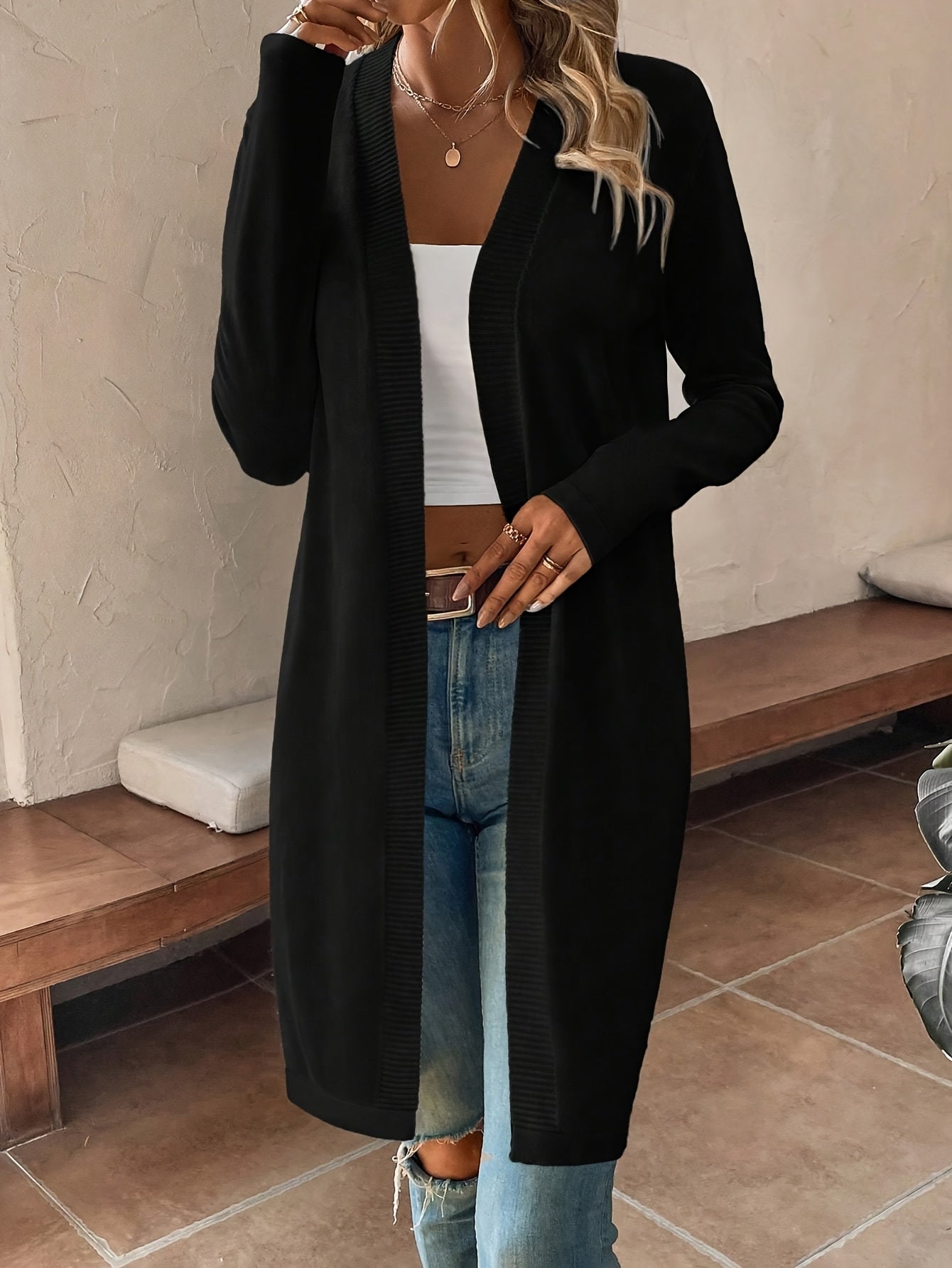 Women's Versatile Open-Front Cardigan – Red / Black detail view
