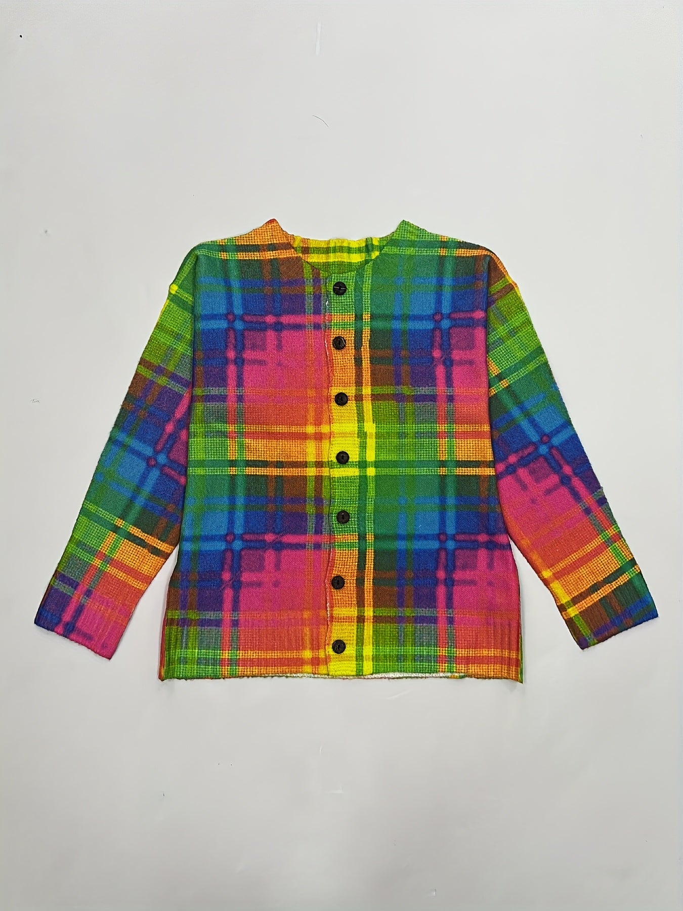 Women's Versatile Plaid Button-Front Cardigan detail view