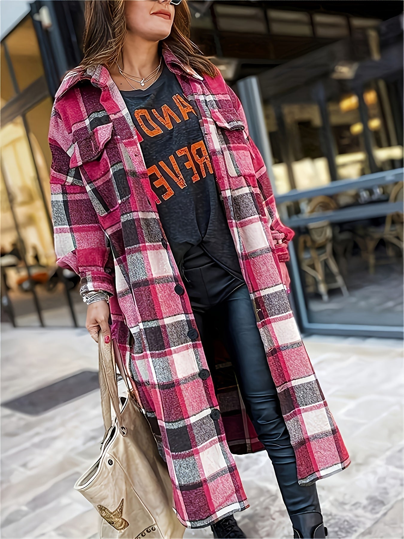 Women's Versatile Plaid Pullover Coat detail view