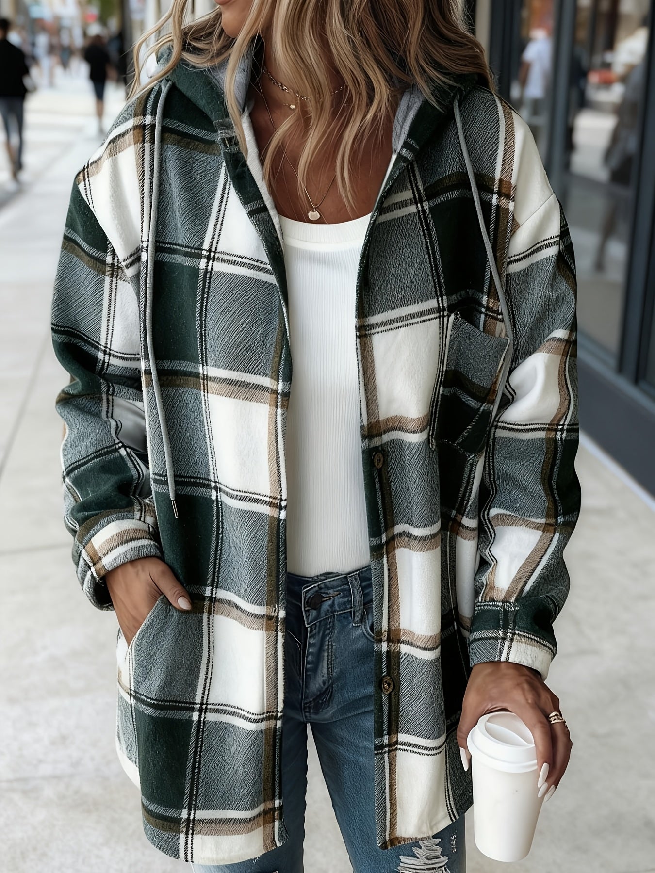 Women's Versatile Plaid Single-Breasted Jacket detail view
