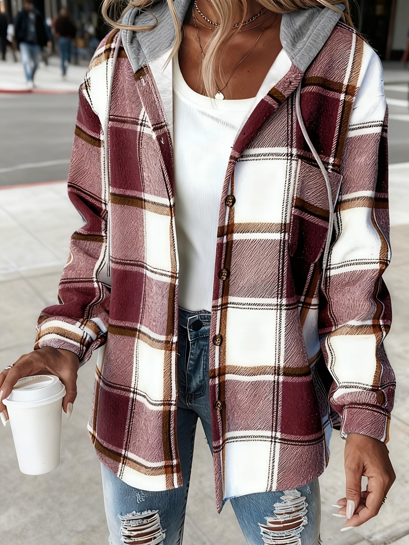 Women's Versatile Plaid Single-Breasted Jacket detail view