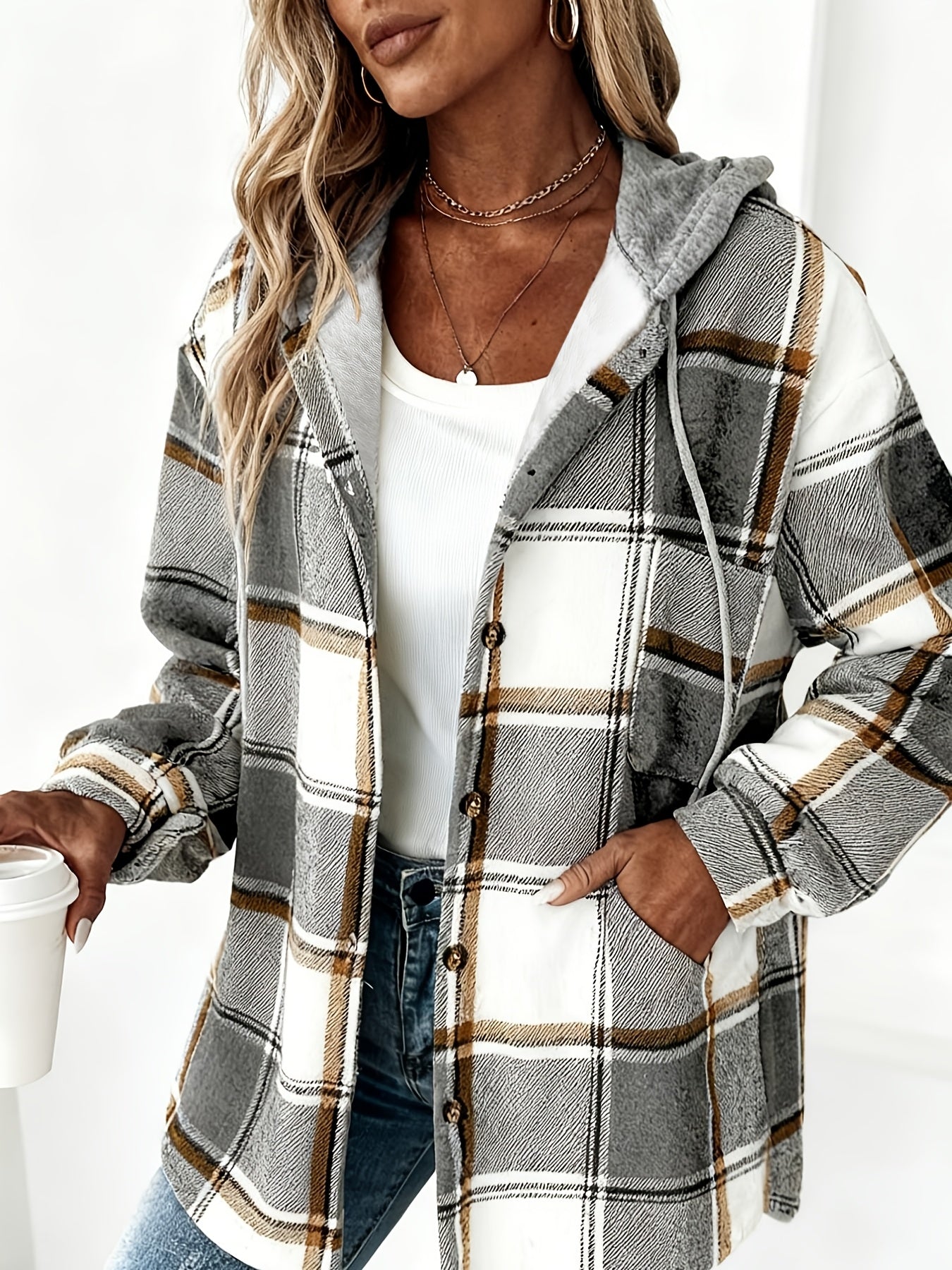 Women's Versatile Plaid Single-Breasted Jacket detail view