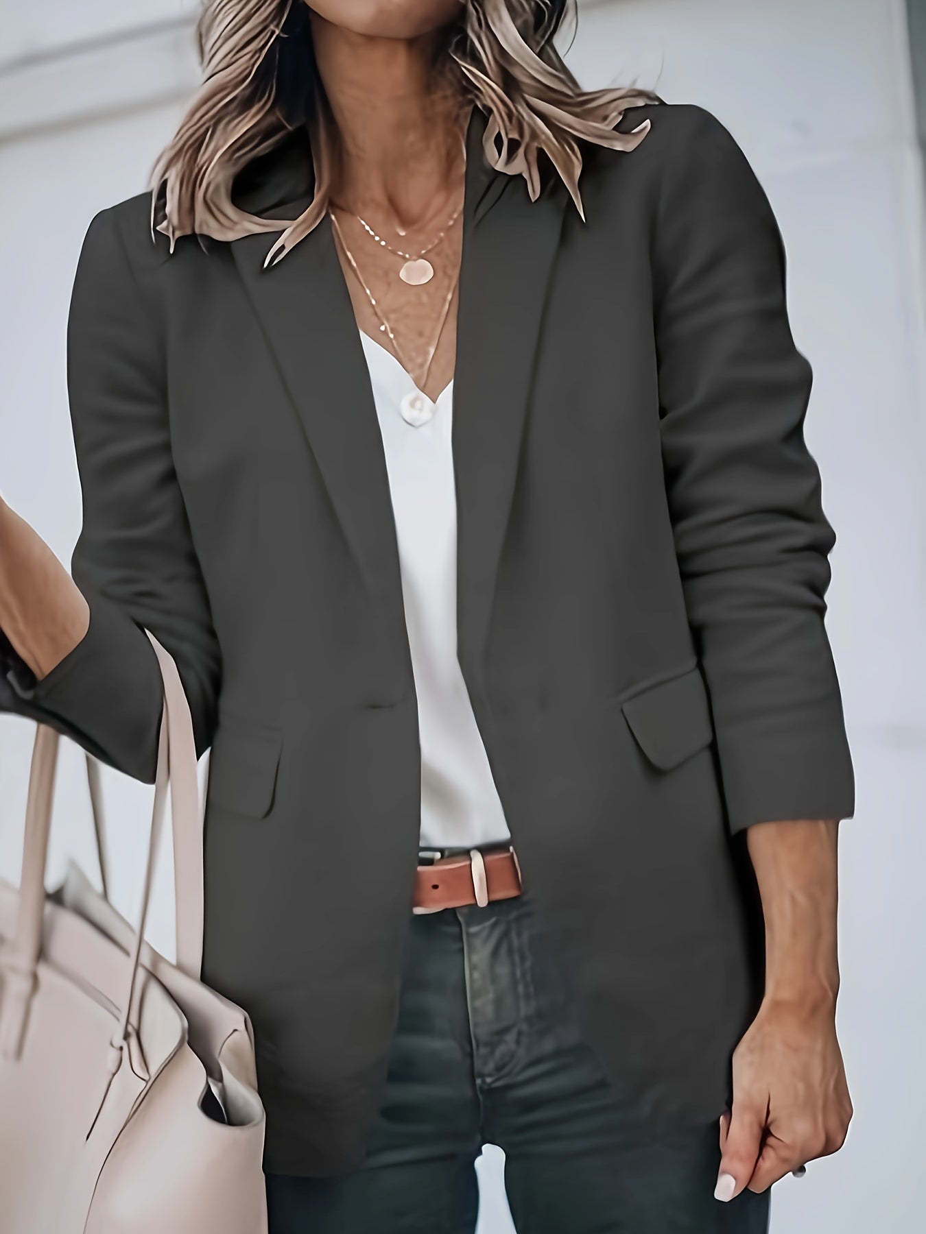 Women's Versatile Pullover Blazer – Black / White detail view