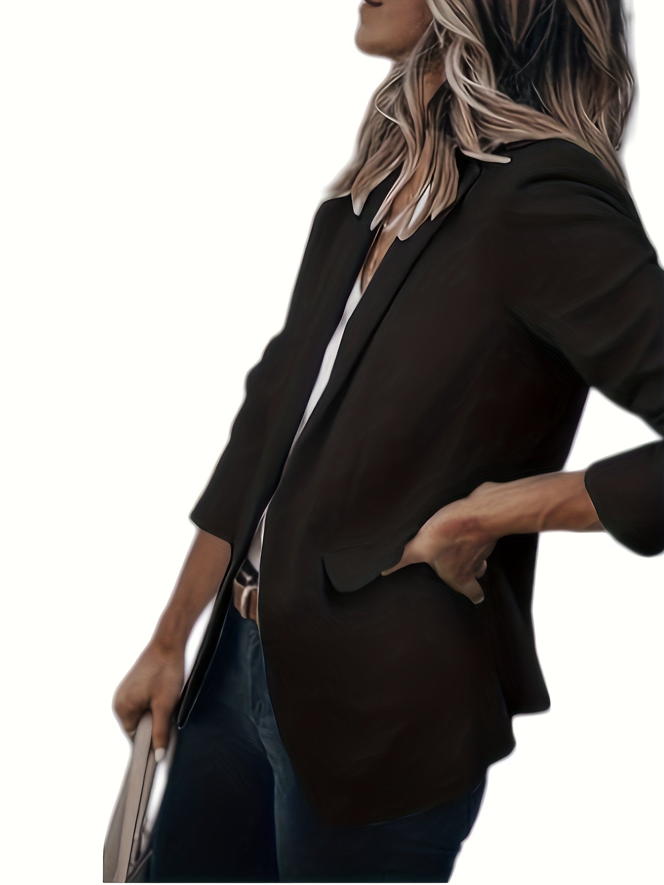 Women's Versatile Pullover Blazer – Black / White detail view