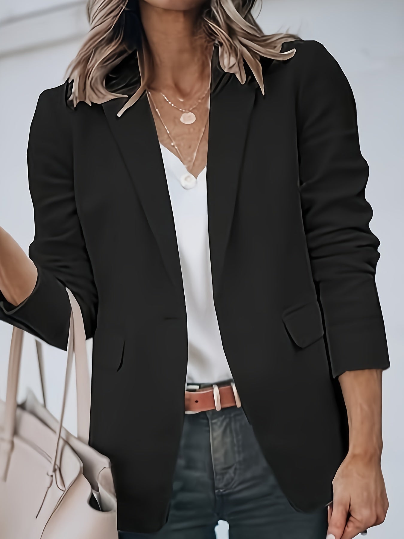 Women's Versatile Pullover Blazer – Black / White detail view