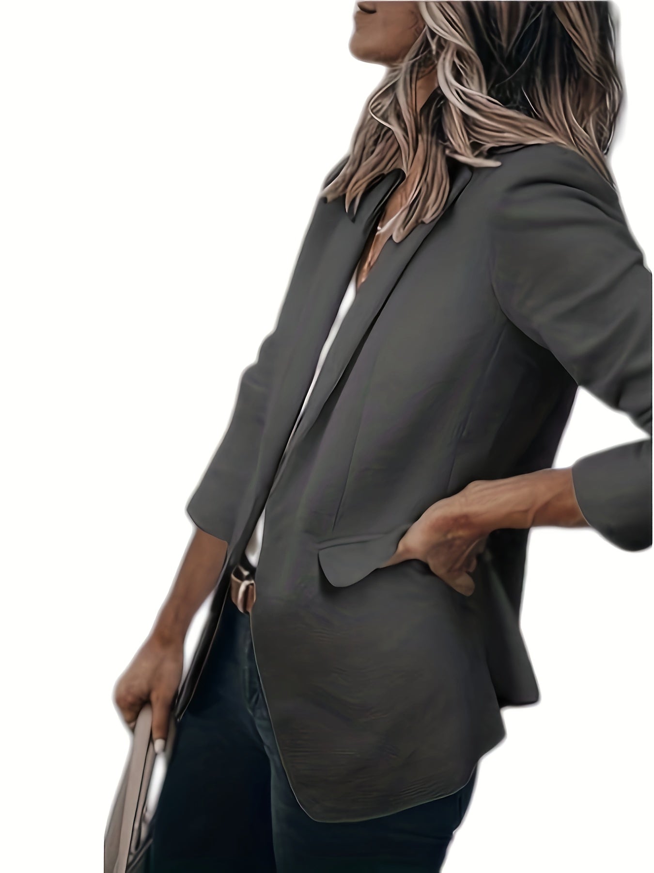 Women's Versatile Pullover Blazer – Black / White detail view