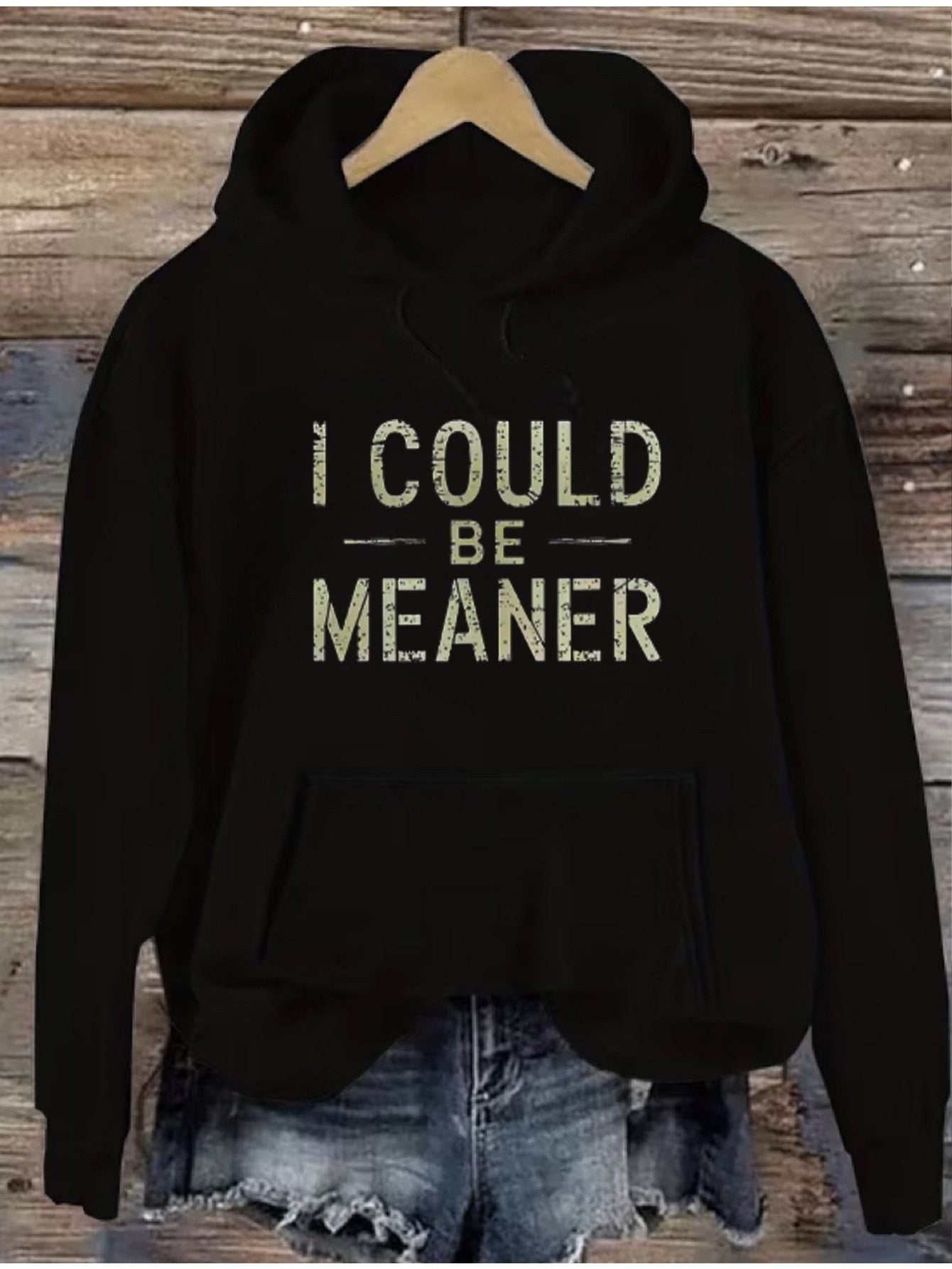Women's Versatile Pullover Hoodie – Black detail view