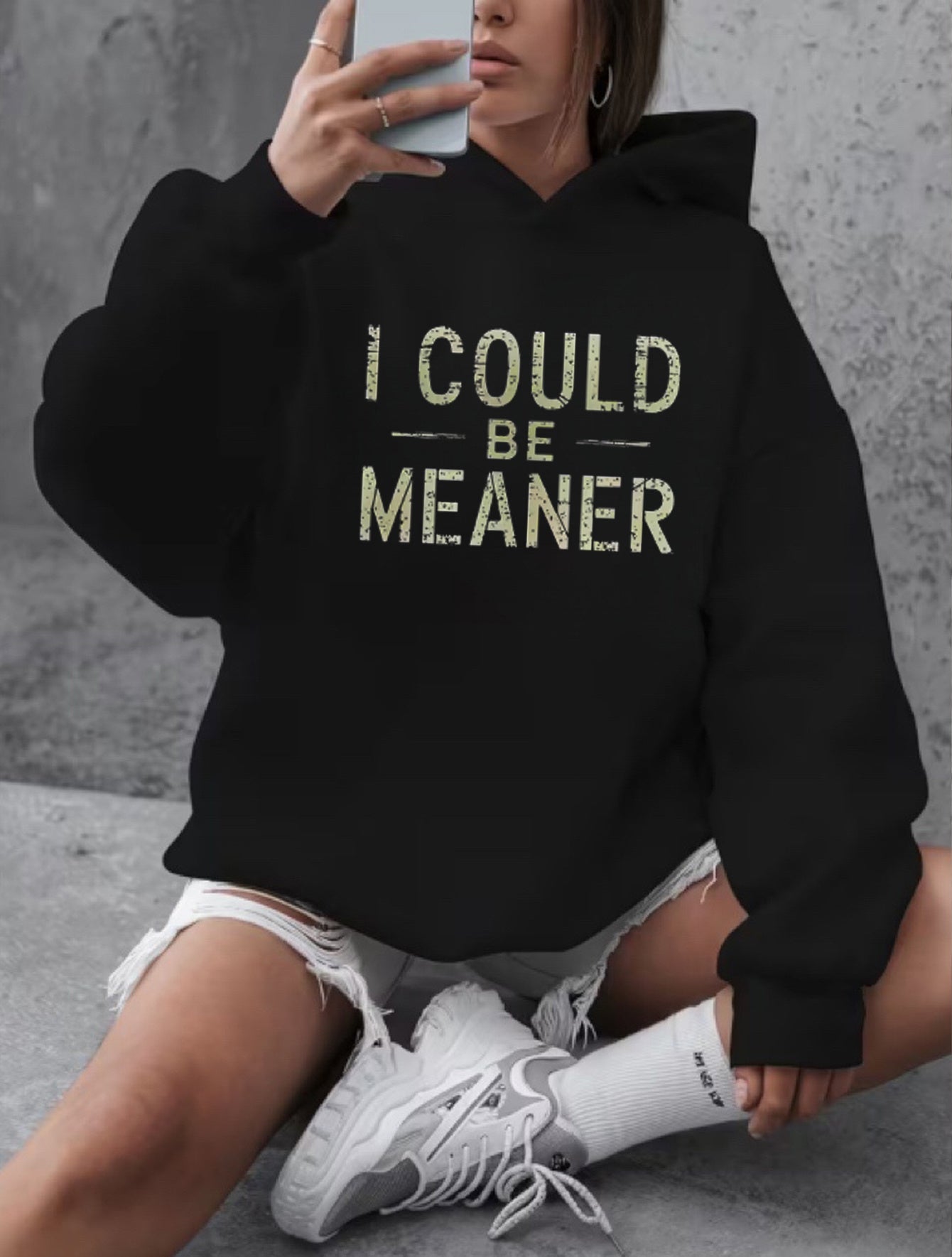 Women's Versatile Pullover Hoodie – Black detail view