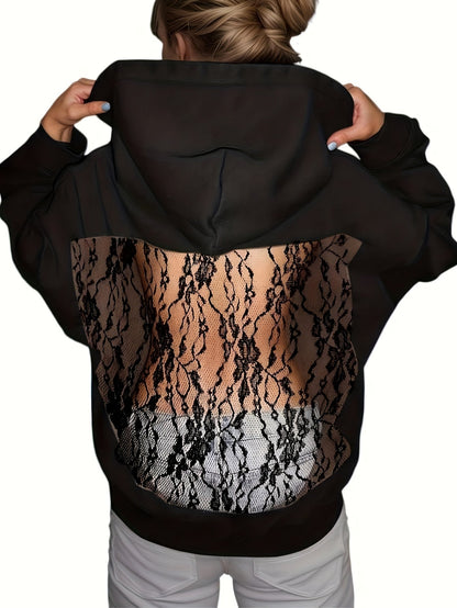 Women's Versatile Pullover Hoodie – Black Lace / Deep Grey detail view