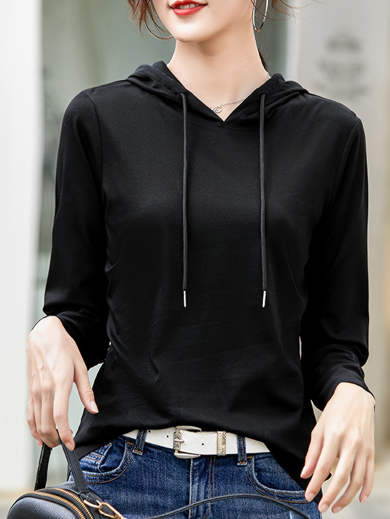 Women's Versatile Pullover Hoodie – Black / Peach detail view