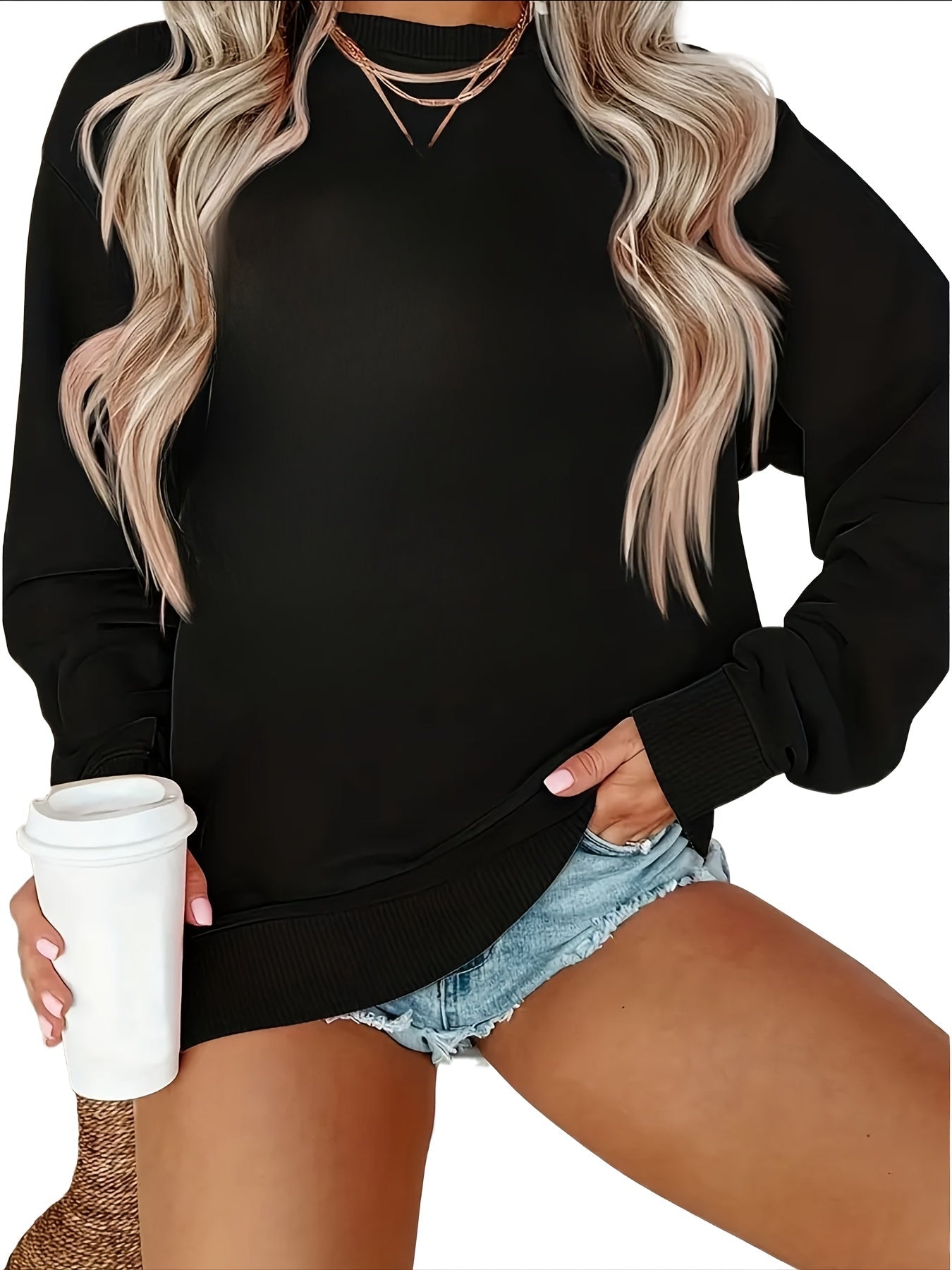 Women's Versatile Pullover Hoodie – Light Grey / Black detail view
