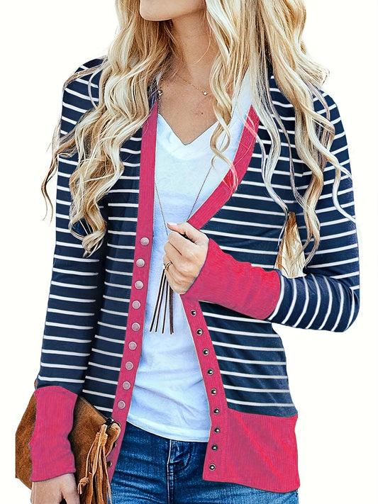 Women's Versatile Striped Button-Front Cardigan – main product image