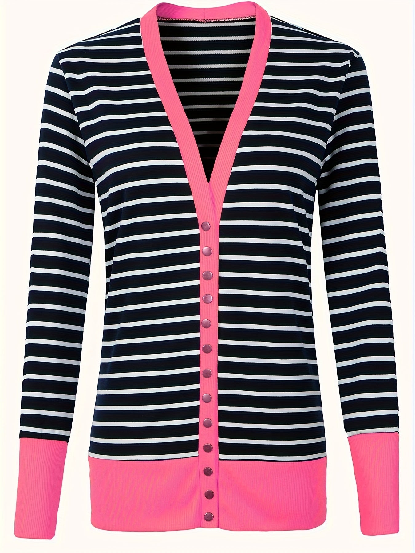Women's Versatile Striped Button-Front Cardigan detail view