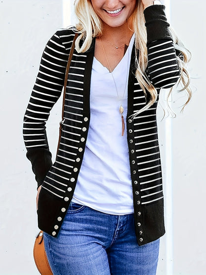 Women's Versatile Striped Button-Front Cardigan detail view
