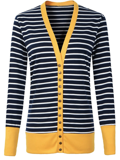 Women's Versatile Striped Button-Front Cardigan detail view