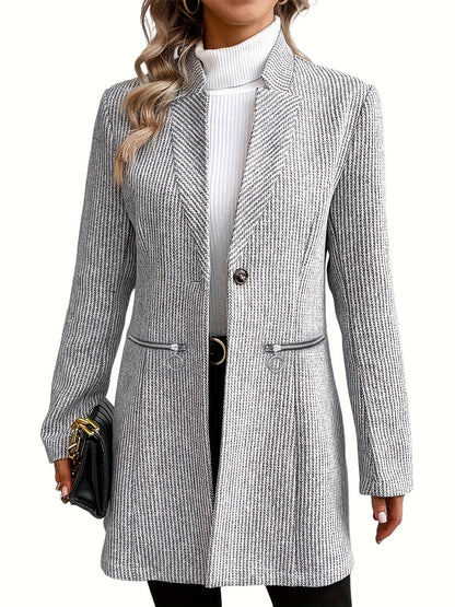 Women's Versatile Striped Zip-Up Coat detail view