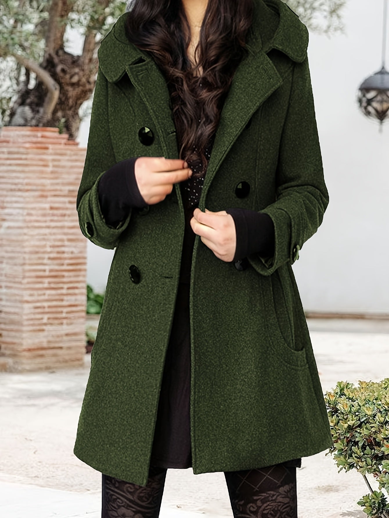 Women's Versatile Wool Blend Double-Breasted Coat detail view