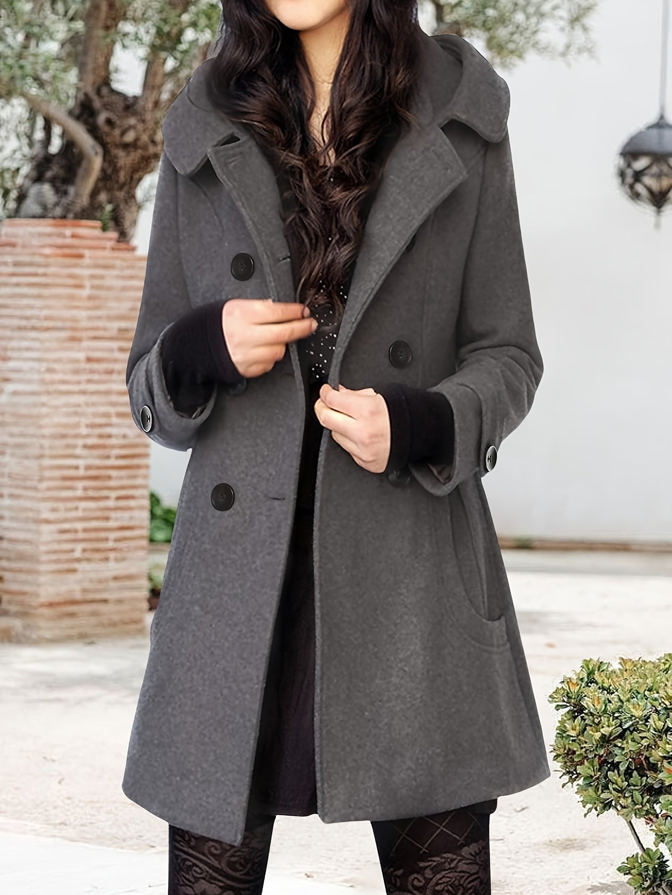 Women's Versatile Wool Blend Double-Breasted Coat – Khaki option – view 4