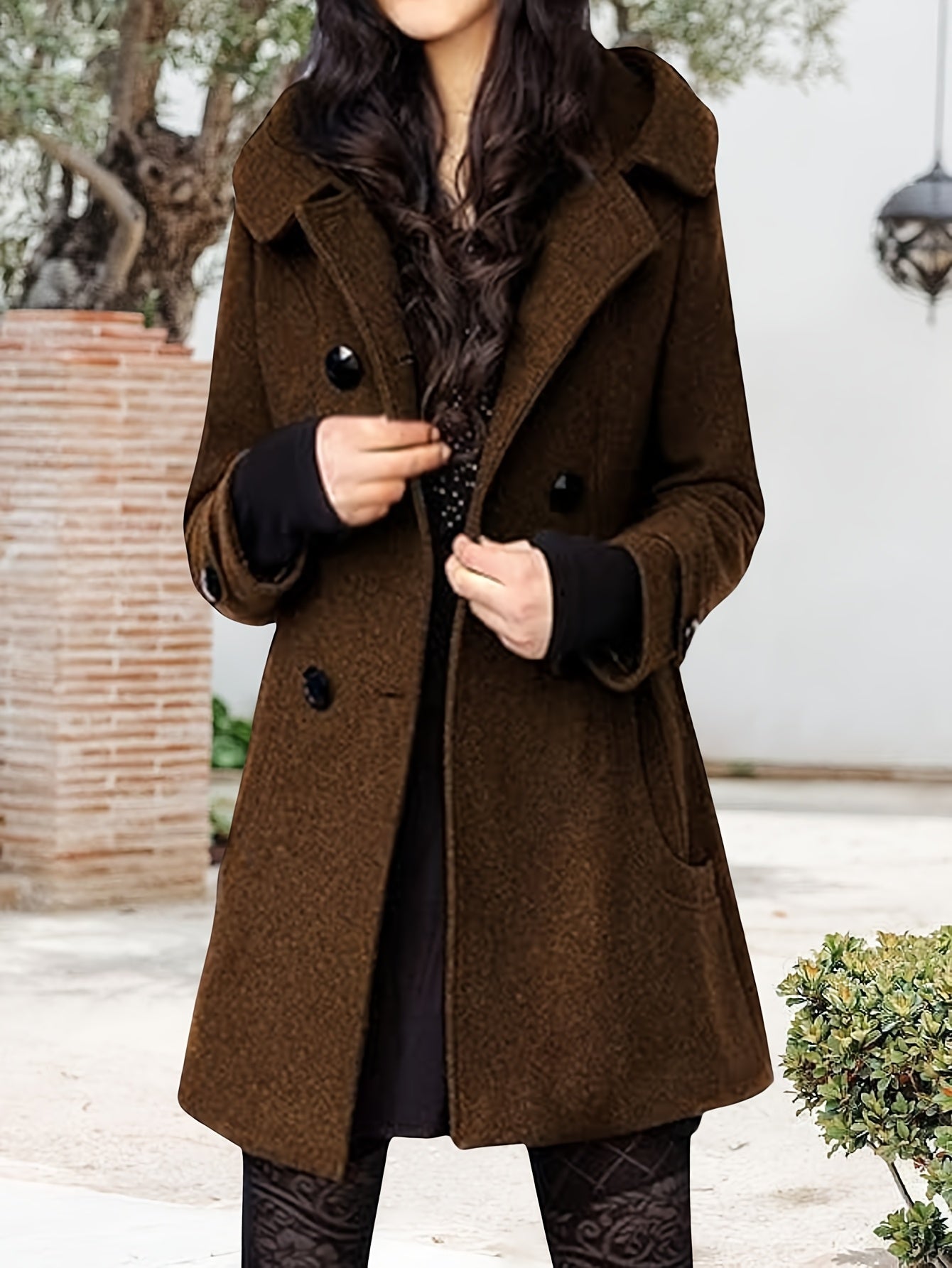 Women's Versatile Wool Blend Double-Breasted Coat – Khaki option – view 5