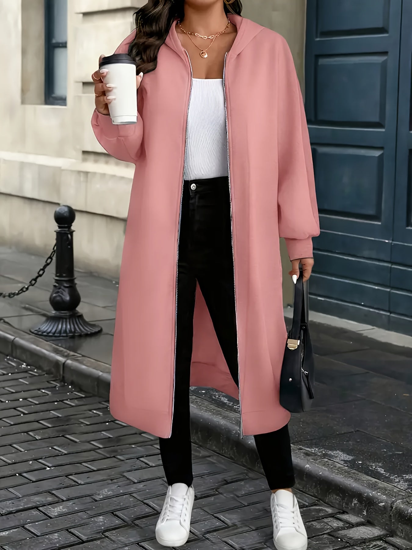 Women's Versatile Zip-Up Coat – Grey / Khaki detail view