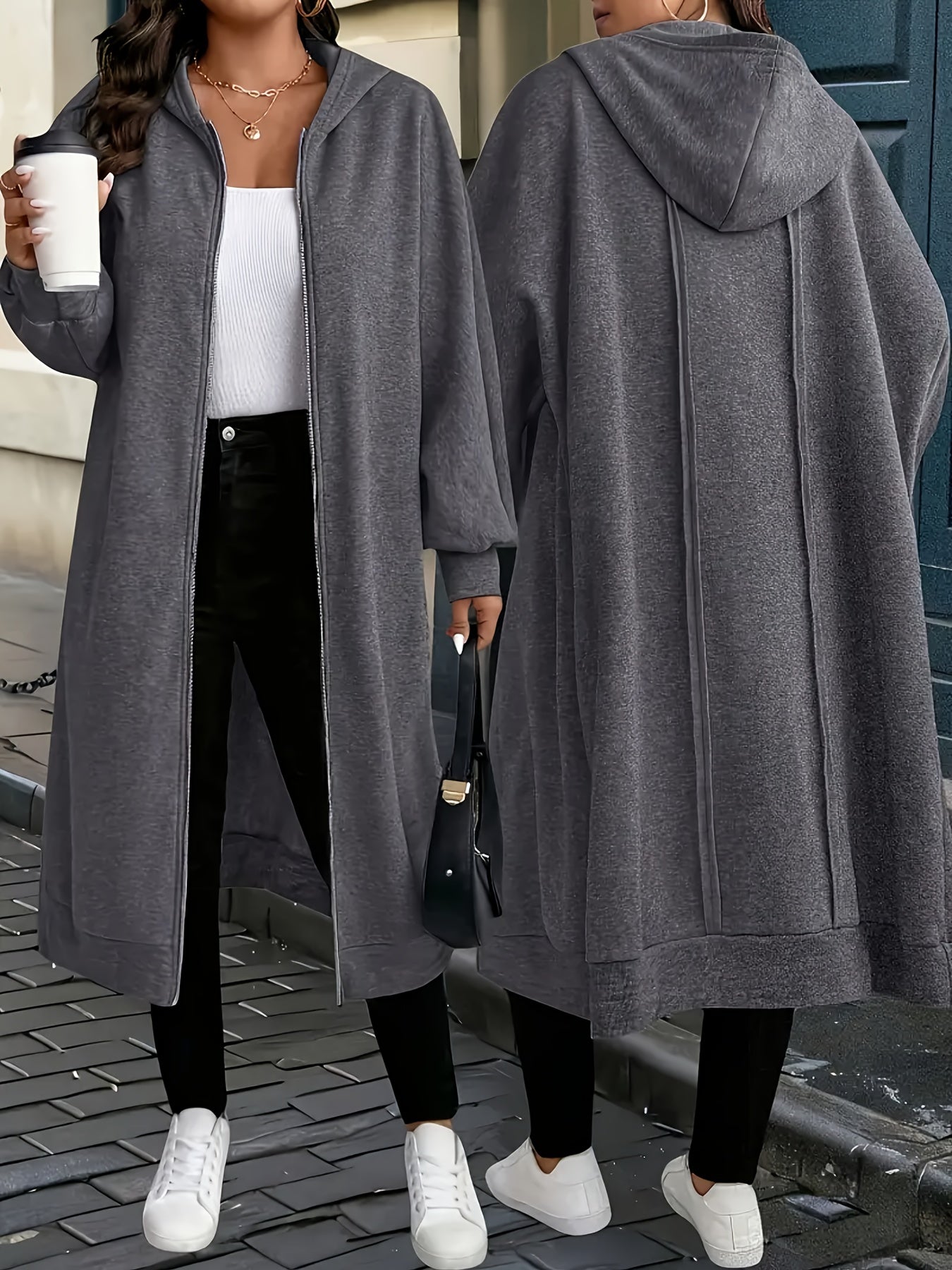 Women's Versatile Zip-Up Coat – Grey / Khaki – view 9
