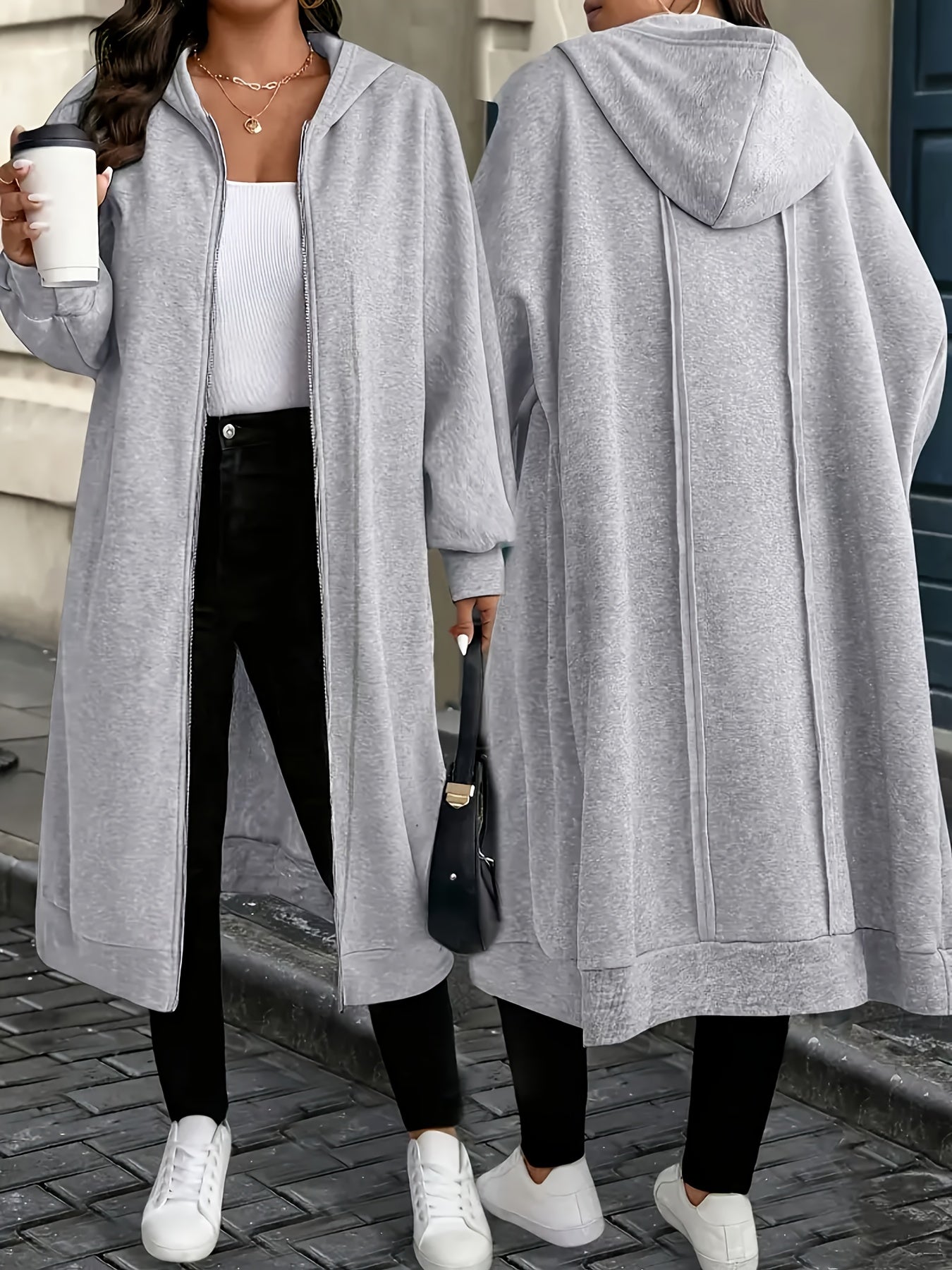 Women's Versatile Zip-Up Coat – Grey / Khaki – view 14