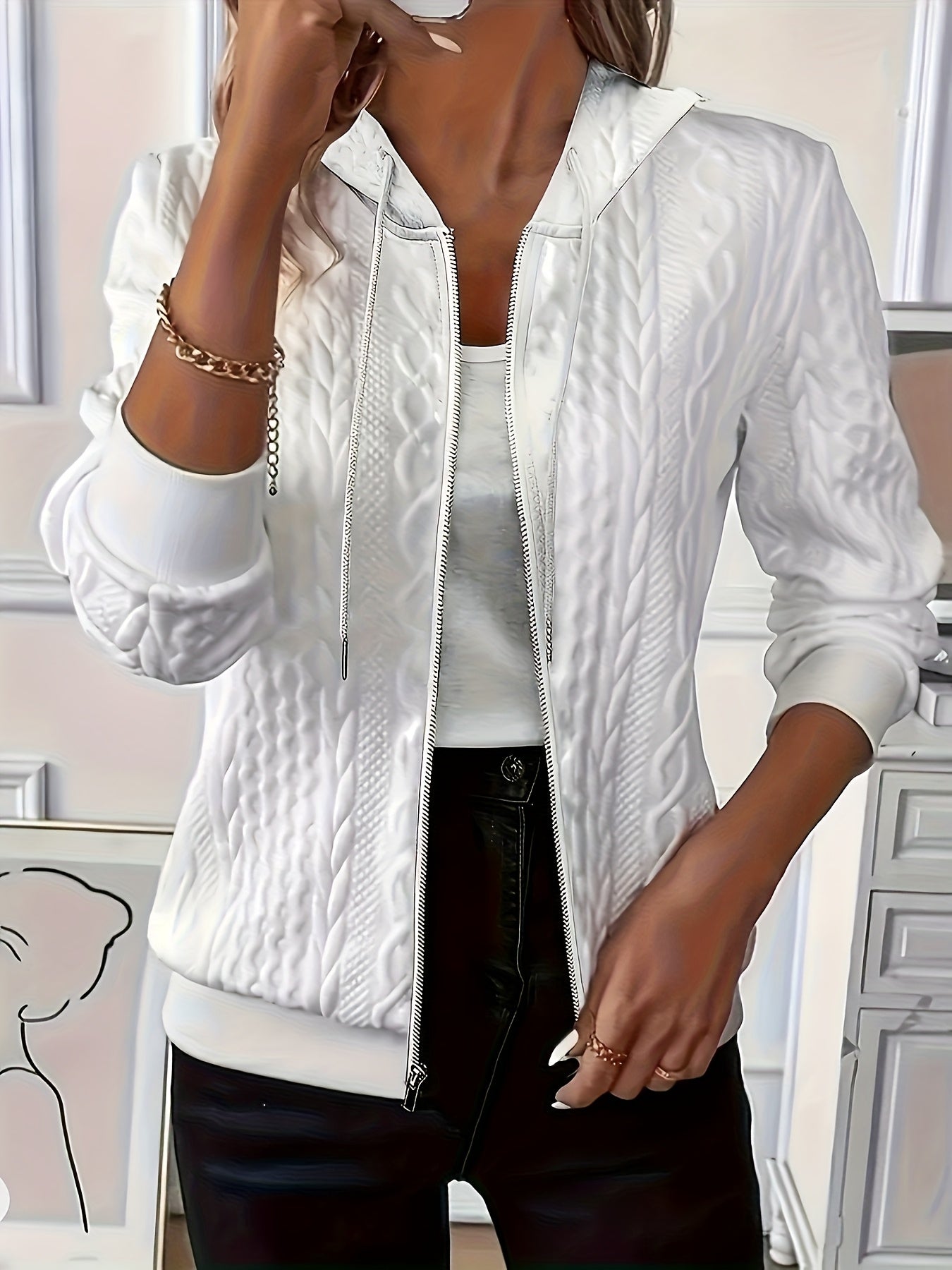Women's Versatile Zip-Up Jacket – White detail view