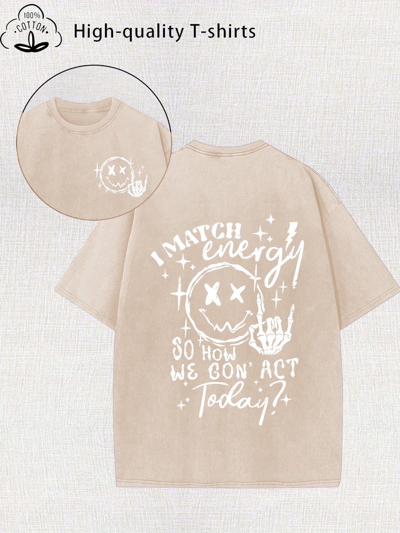 Women's Vintage Washed Oversized T-Shirt - Crew Neck Short Sleeve detail view