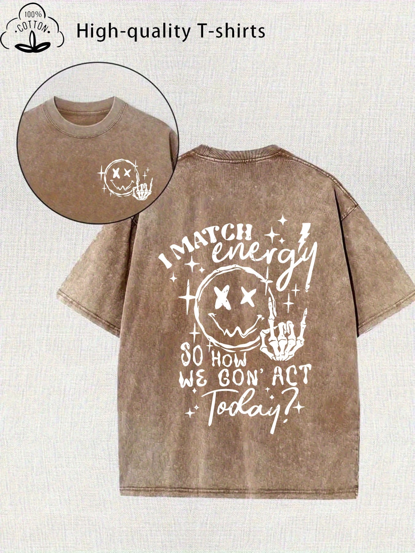 Women's Vintage Washed Oversized T-Shirt - Crew Neck Short Sleeve – Brown option – main product image