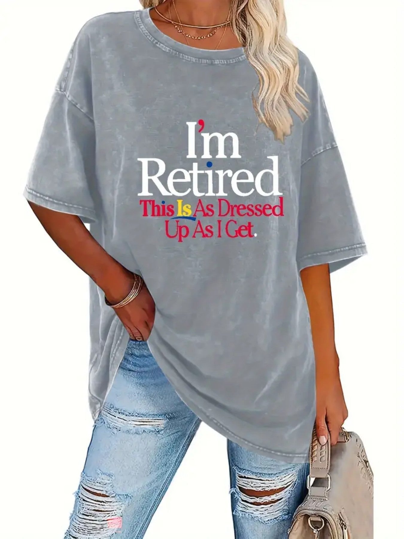 Women's Vintage Washed Oversized T-Shirt - Round Neck Short Sleeve detail view