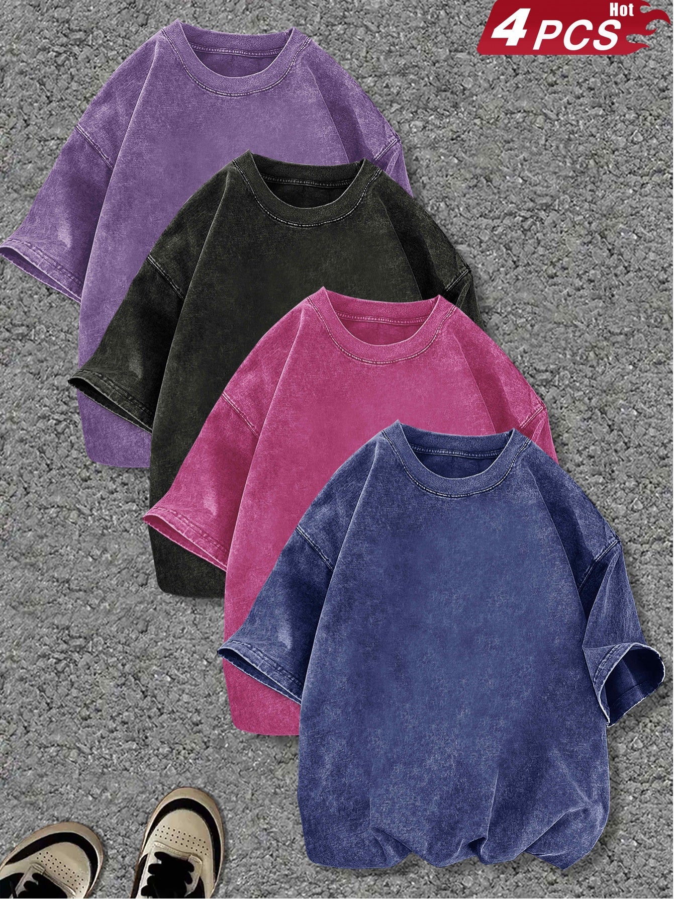 Women's Vintage Washed T-Shirt - 4-Pack Round Neck Short Sleeve – view 8