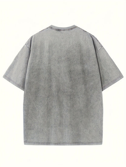 Women's Vintage Washed T-Shirt - Round Neck Short Sleeve – Grey / Purple detail view