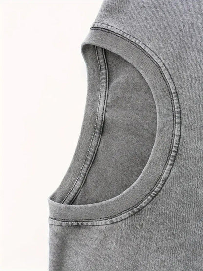 Women's Vintage Washed T-Shirt - Round Neck Short Sleeve – Grey / Purple detail view