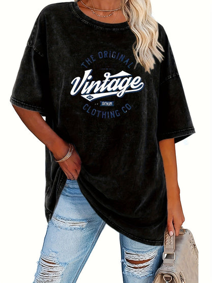 Women's Vintage Washed T-Shirt - Round Neck Short Sleeve – Grey / Purple detail view