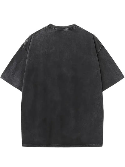 Women's Vintage Washed T-Shirt - Round Neck Short Sleeve – Grey / Purple detail view