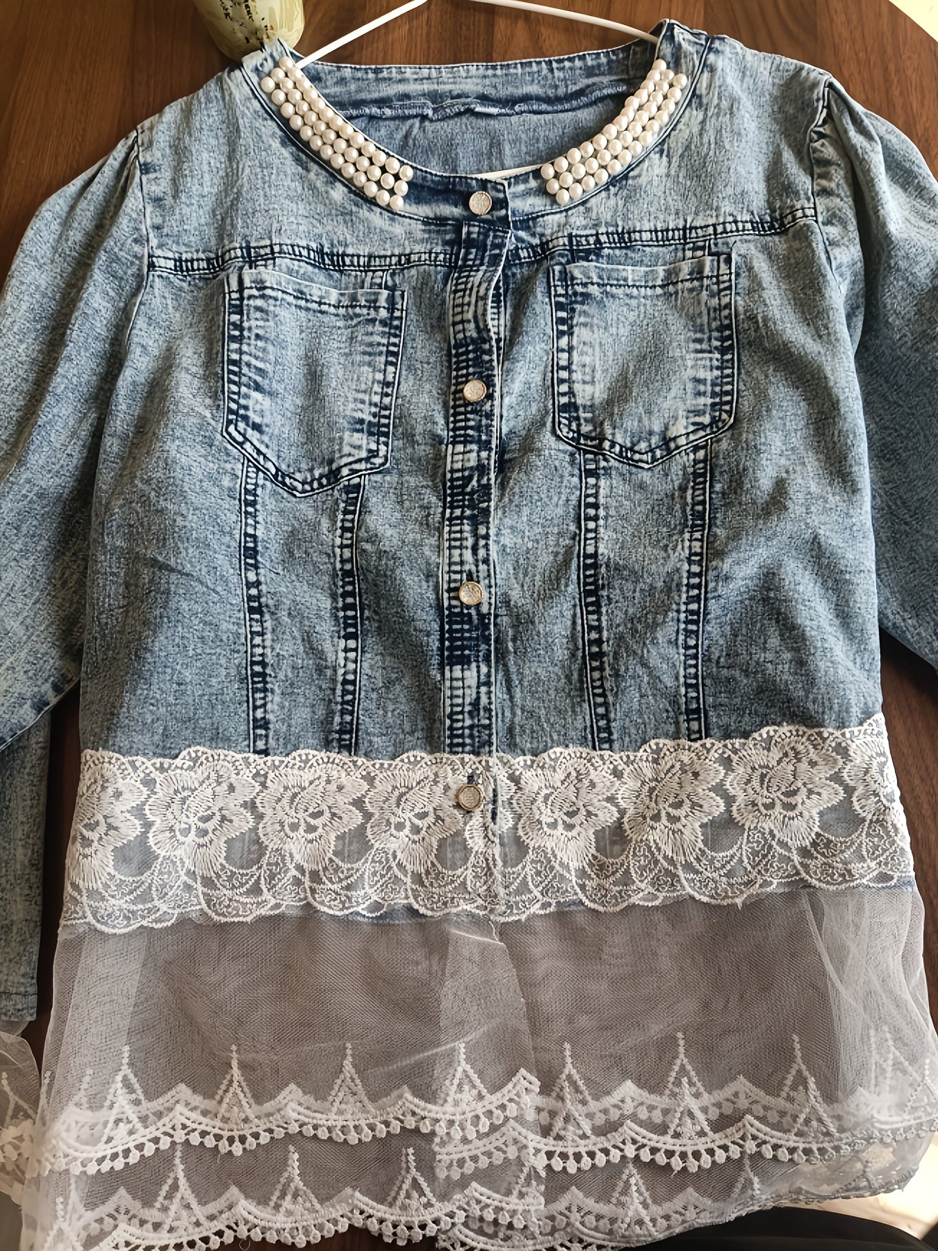 Women's Waterproof Denim Floral Jacket detail view