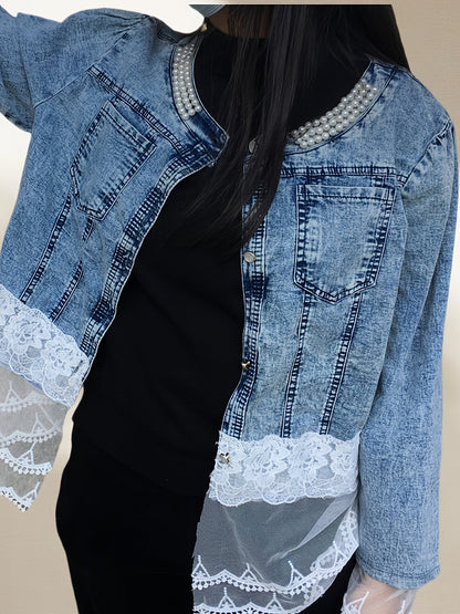 Women's Waterproof Denim Floral Jacket detail view