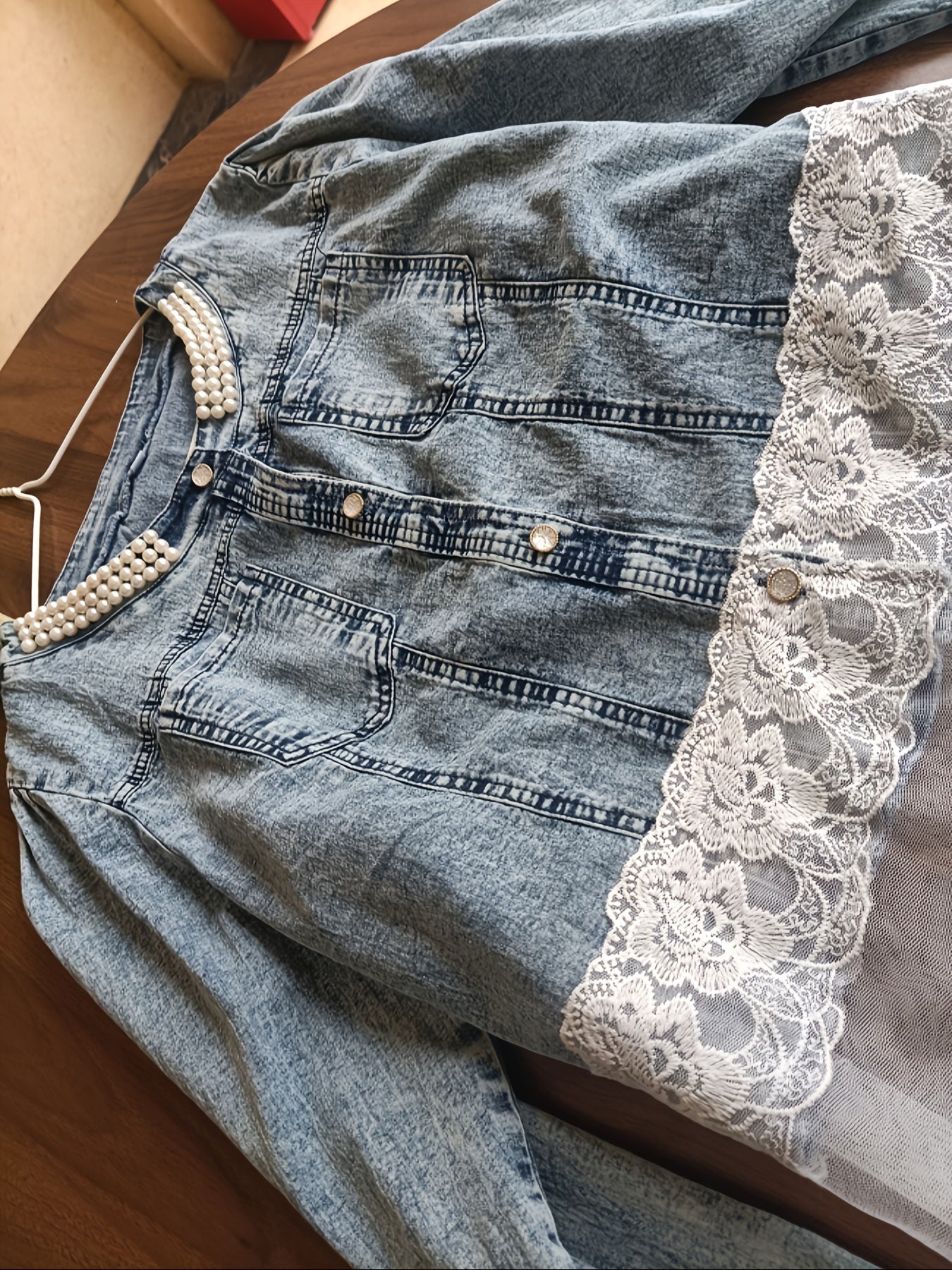 Women's Waterproof Denim Floral Jacket detail view