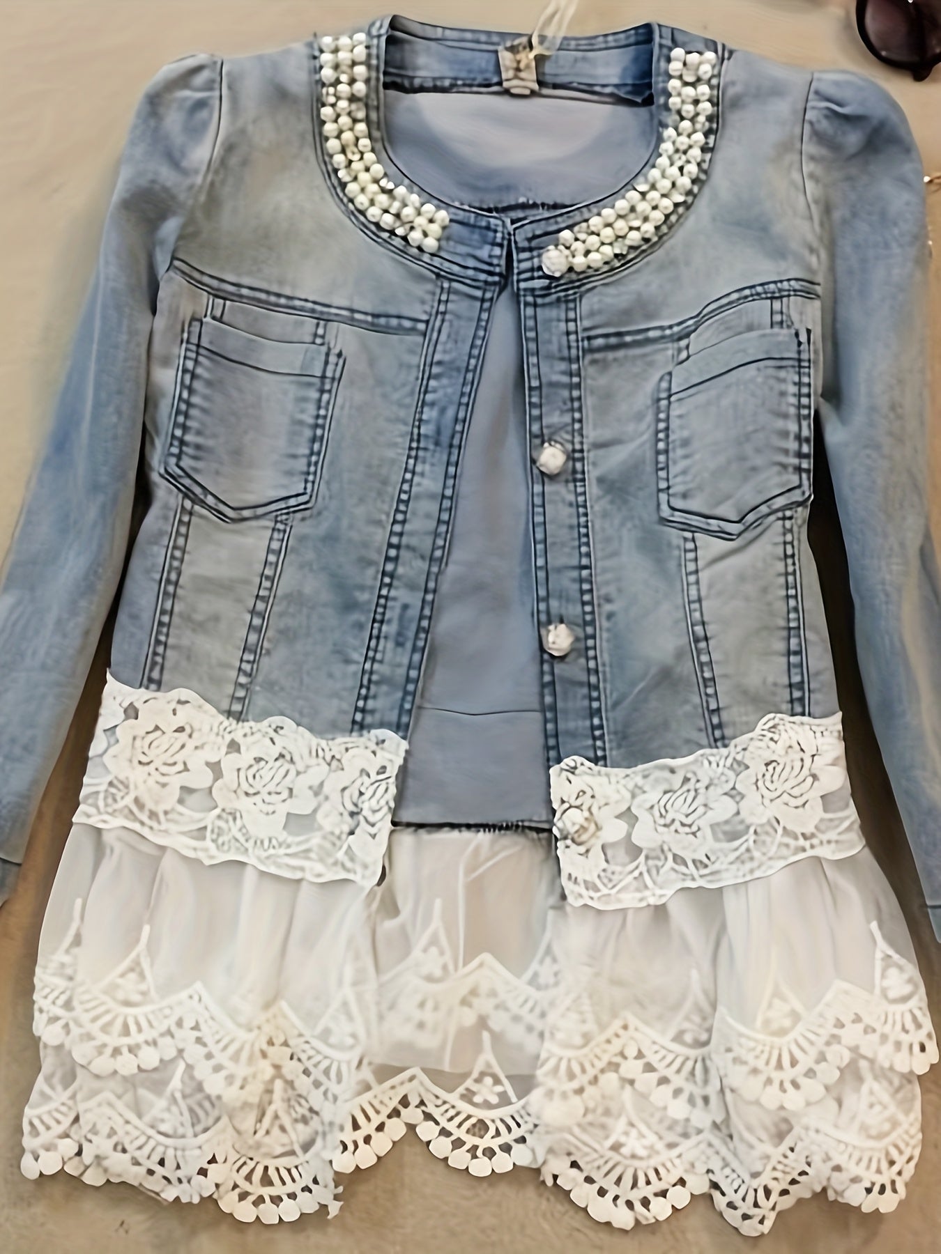 Women's Waterproof Denim Floral Jacket – Blue option – main product image