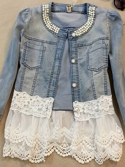 Women's Waterproof Denim Floral Jacket – Blue option – main product image